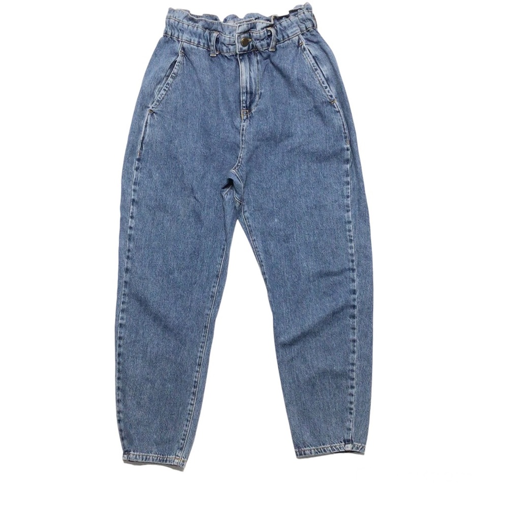 Zara High Rise Paper Bag Waist Denim Jeans Size 4 - Picture 2 of 12